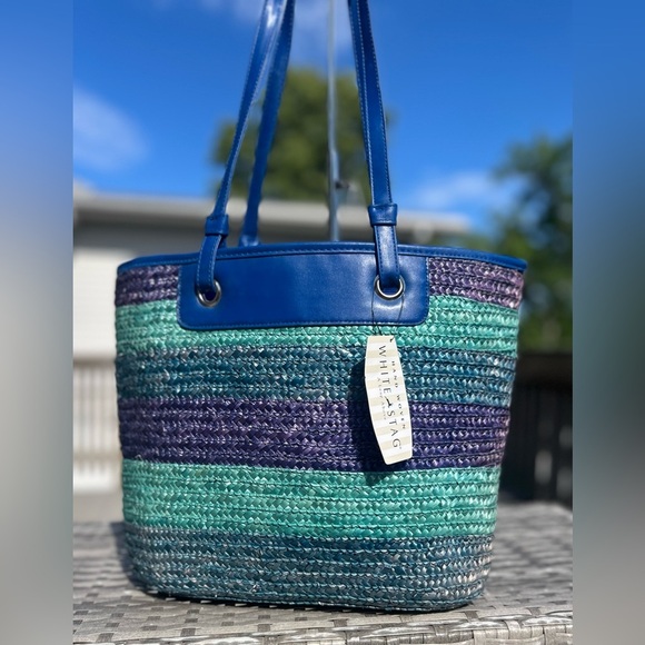 White Stag Handbags - NWT White Stag Multicolor Stripe Straw Tote Bag GORGEOUS!​